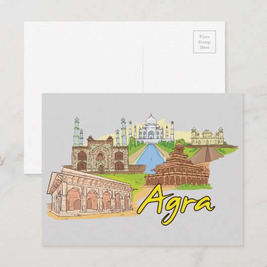 Agra, India beroemde stad Briefkaart (Voorkant / Achterkant)