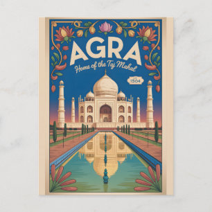 Agra India Vintage Reisposter Feestdagenkaart