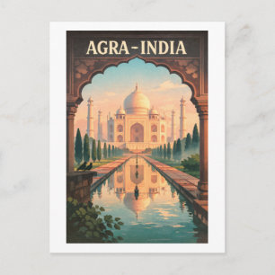 Agra stad, India retro reis 2026 Briefkaart
