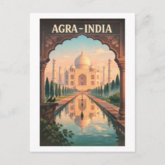 Agra stad, India retro reis 2026 Briefkaart (Voorkant)
