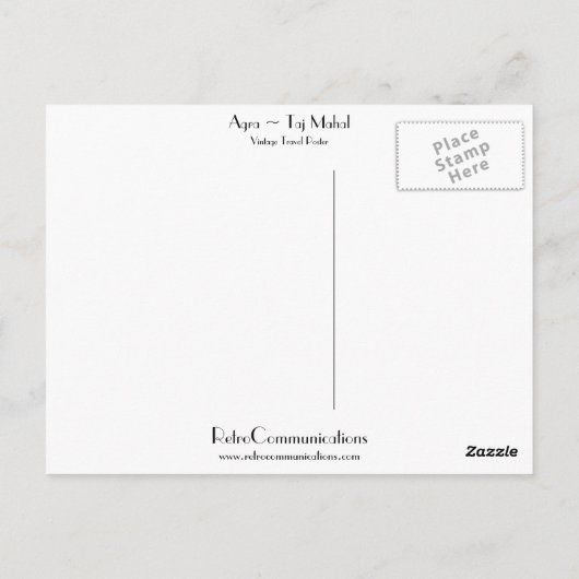 Agra ~ Taj Mahal Briefkaart (Achterkant)