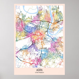 Agra Uttar Pradesh Stadkaart Poster