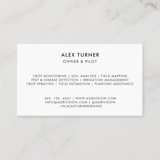 Agrarische Drone Business UAV-fotosjabloon Visitekaartje (Achterkant)