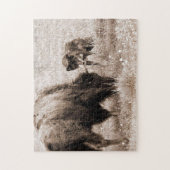 Agressieve bizon en zwarte wolf legpuzzel (Verticaal)