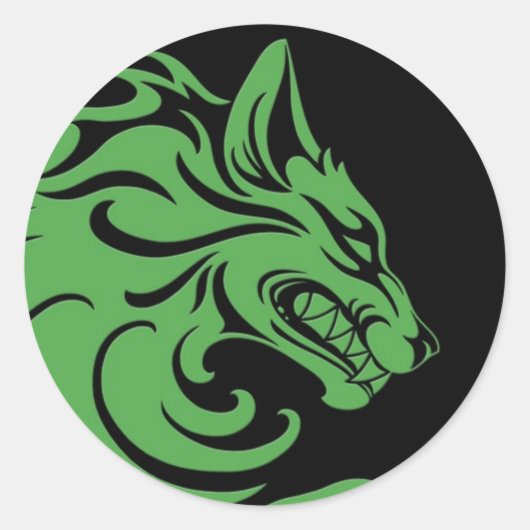 Agressieve Groene en Zwarte Tribal Wolf Ronde Sticker (Voorkant)