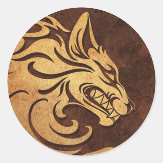 Agressieve Ruw Steen Tribal Wolf Graphic Ronde Sticker (Voorkant)