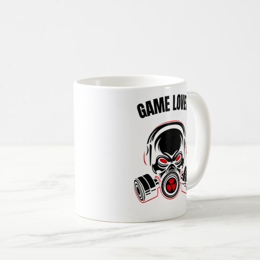 Agressieve schedel in gasmasker met hoofdtelefoon koffiemok (Voorkant rechts)