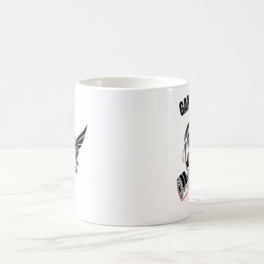 Agressieve schedel in gasmasker met hoofdtelefoon koffiemok (Center)