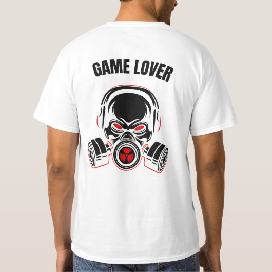 Agressieve schedel in gasmasker met hoofdtelefoon t-shirt (Achterkant)