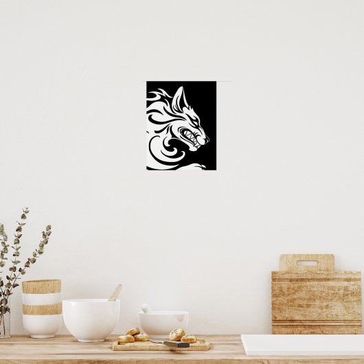 Agressieve witte en zwarte tribale Wolf Poster (Keuken)