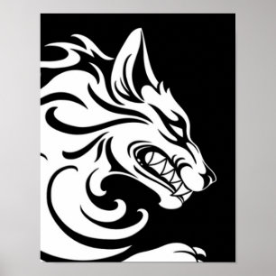 Agressieve witte en zwarte tribale Wolf Poster