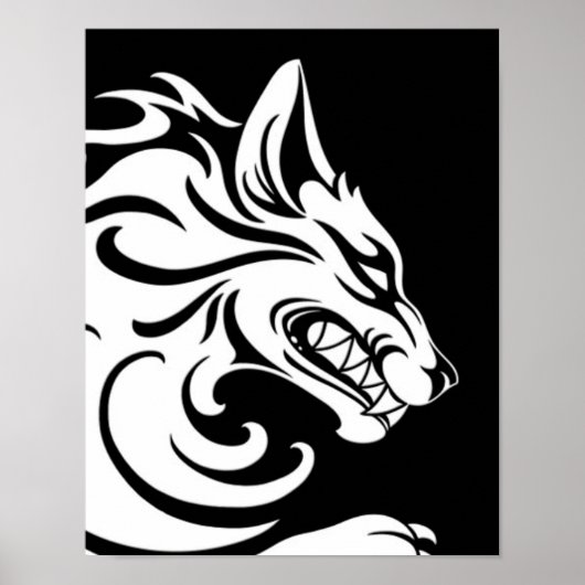 Agressieve witte en zwarte tribale Wolf Poster (Voorkant)