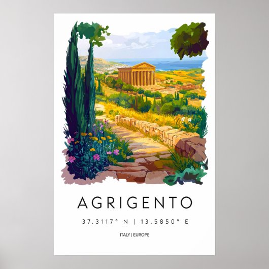 Agrigento Aquarel Vintage Reisposter Skiën Poster (Voorkant)