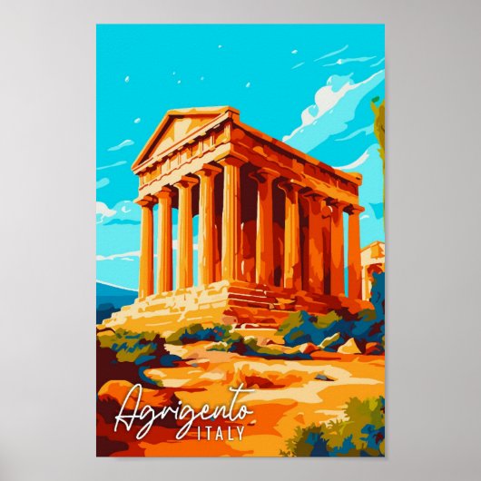 Agrigento Italië vintage reisillustratie Poster (Voorkant)