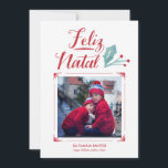 Aguarela en Caligrafia | Feliz Natal Feestdagenkaart<br><div class="desc">Cartão de Natal com a aguarela e caligrafia feito à mão e um lugar para uma foto</div>