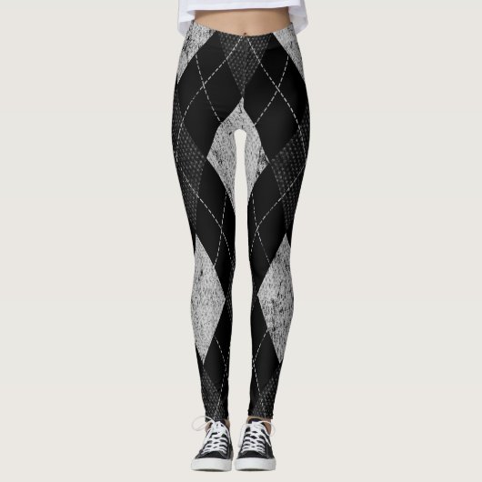Agyle-onderdrukkend monochrome preppy patroon 80's leggings (Voorkant)