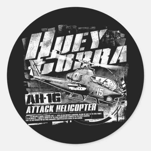 AH-1G HueyCobra Classic Round Sticker Sticker (Voorkant)
