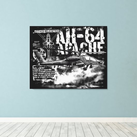 AH-64 Apache gestreken doek Canvas Afdruk (Insitu (Houten vloer))