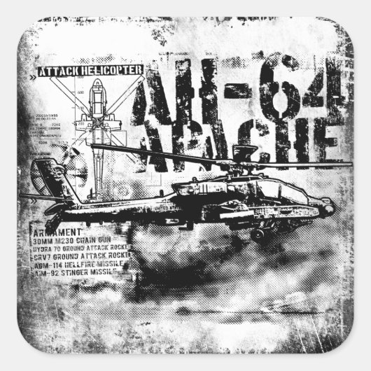 AH-64 Apache Square Stickers (Voorkant)
