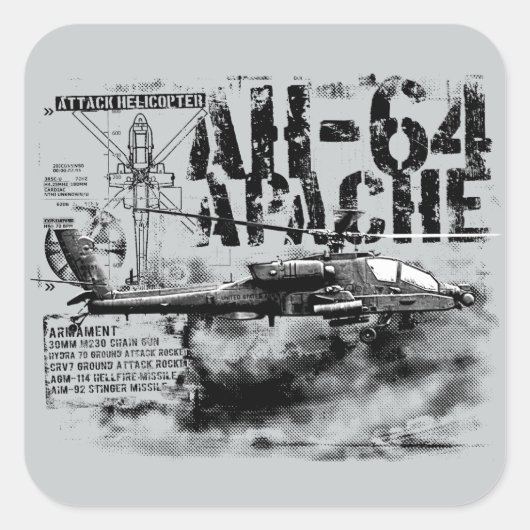 AH-64 Apache Square Stickers (Voorkant)