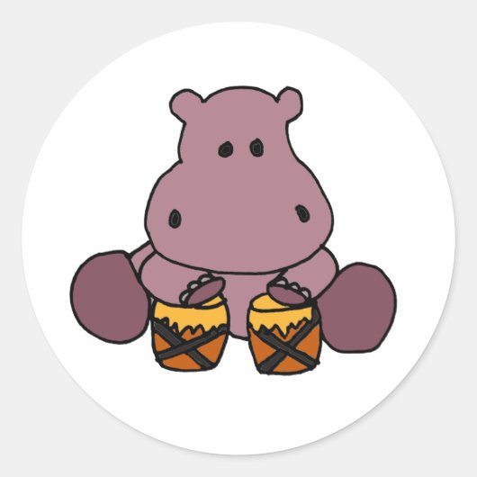AH- Geweldige Hippo Spelen Bongo Drums Ronde Sticker (Voorkant)