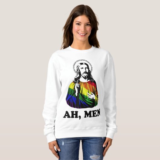 Ah Mannen Funny Jesus Christelijk Rainbow LGBT, Pr Trui (Voorkant volledig)