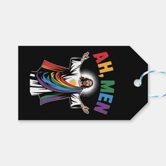 Ah Mannen Funny Jesus LGBTQ Gay Pride Rainbow Cadeaulabel (Voorkant (Horizontaal))