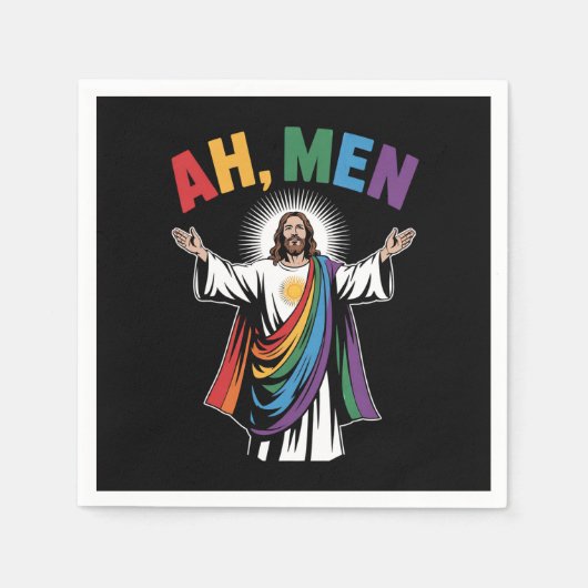 Ah Mannen Funny Jesus LGBTQ Gay Pride Rainbow Servet (Voorkant)