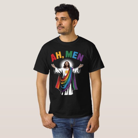 Ah Mannen Funny Jesus LGBTQ Gay Pride Rainbow T-shirt (Voorkant volledig)