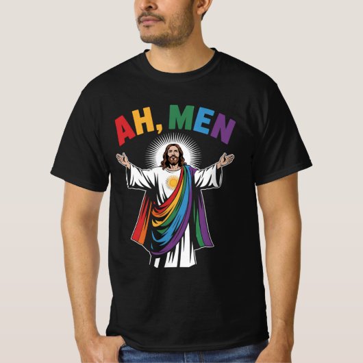 Ah Mannen Funny Jesus LGBTQ Gay Pride Rainbow T-shirt (Voorkant)