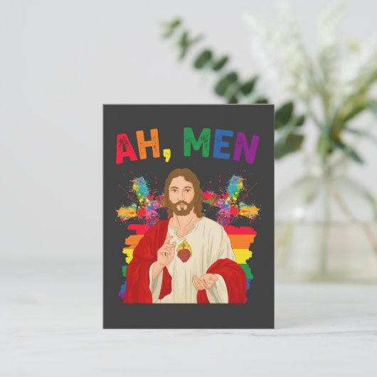 Ah Mannen Funny LGBT Gay Pride Jesus Christelijk Briefkaart (Staand voorkant)
