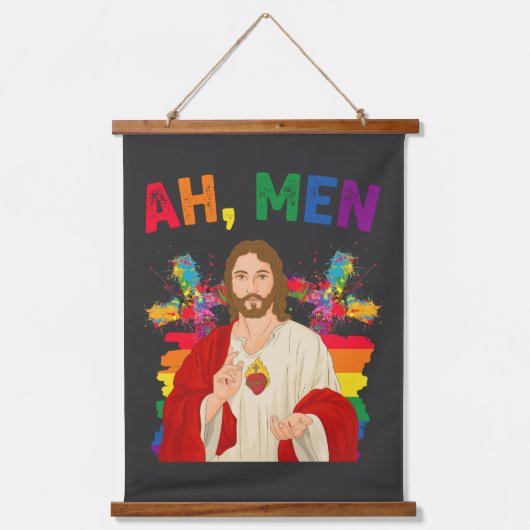 Ah Mannen Funny LGBT Gay Pride Jesus Christelijk Hangend Wandkleed (Voorkant)
