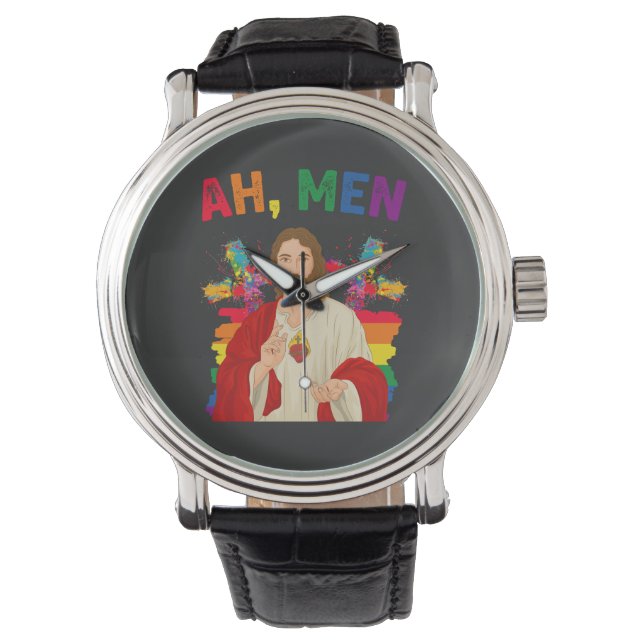 Ah Mannen Funny LGBT Gay Pride Jesus Christelijk Horloge (Voorkant)