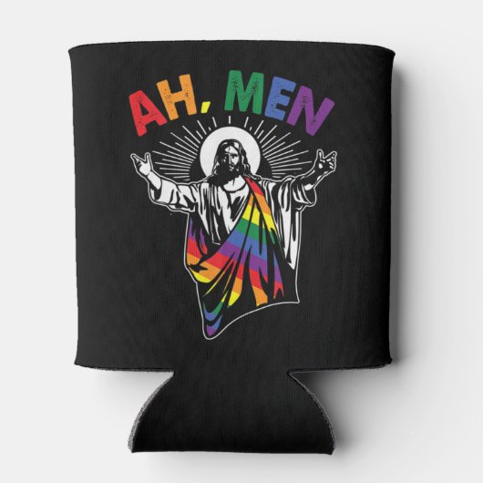 Ah Mannen Funny LGBT Gay Pride Jesus Rainbow Flag  Blikjeskoeler (Achterkant)