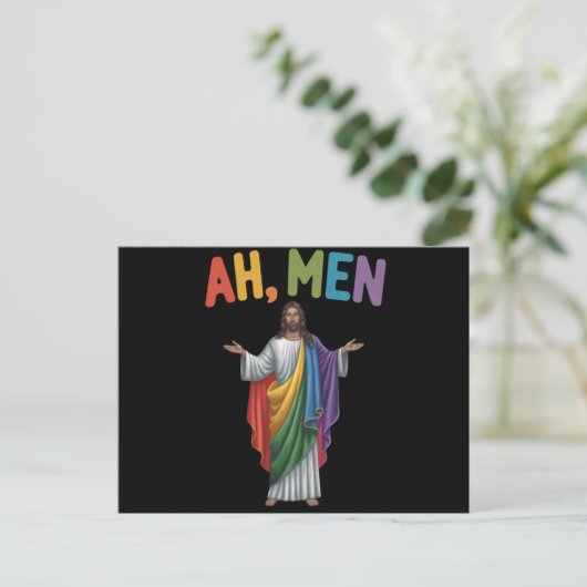 Ah Mannen Funny LGBT Gay Pride Jesus Rainbow Flag Briefkaart (Staand voorkant)