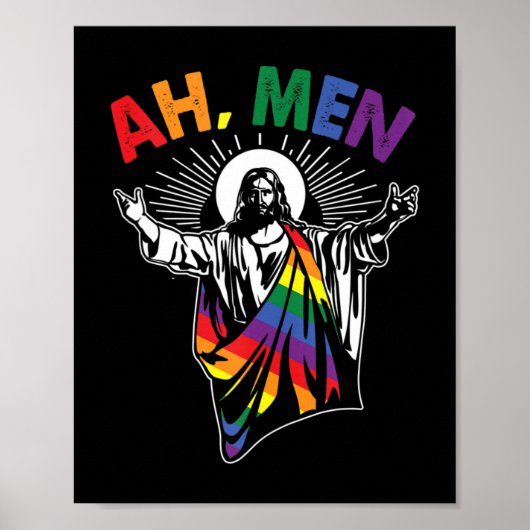 Ah Mannen Funny LGBT Gay Pride Jesus Rainbow Flag Poster (Voorkant)