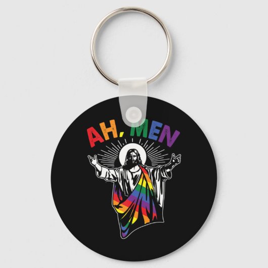 Ah Mannen Funny LGBT Gay Pride Jesus Rainbow Flag Sleutelhanger (Voorkant)