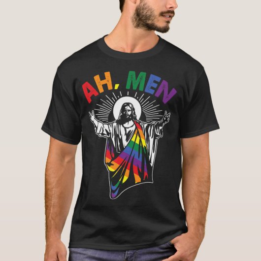 Ah Mannen Funny LGBT Gay Pride Jesus Rainbow Flag T-shirt (Voorkant)