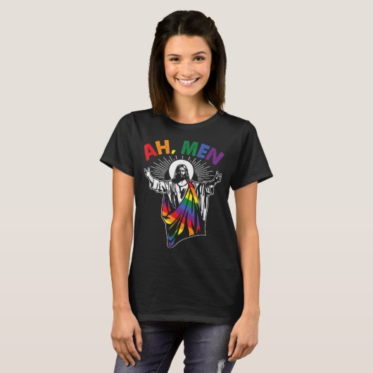 Ah Mannen Funny LGBT Gay Pride Jesus Rainbow Flag  T-shirt (Voorkant volledig)
