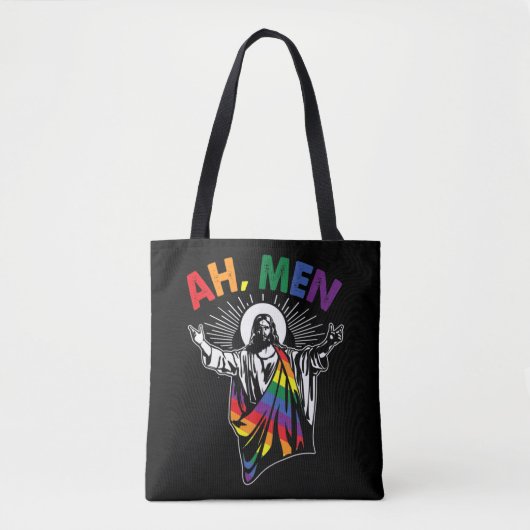 Ah Mannen Funny LGBT Gay Pride Jesus Rainbow Flag Tote Bag (Voorkant)