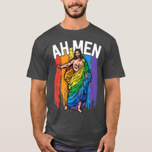 Ah Mannen Gay Jesus Funny LGBQ's Gifts Rainbow T-shirt