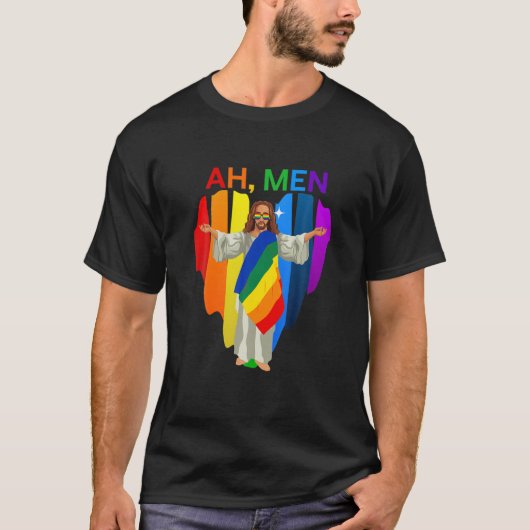 Ah Mannen Gay Jesus Shameless Pride LGBT T-shirt (Voorkant)