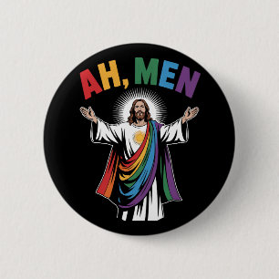 Ah Mannen Grappig Jezus LGBTQ Gay Pride Regenboog Ronde Button 5,7 Cm
