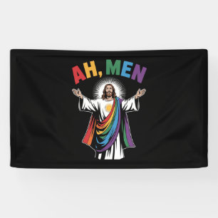 Ah Mannen Grappig Jezus LGBTQ Gay Pride Regenboog Spandoek