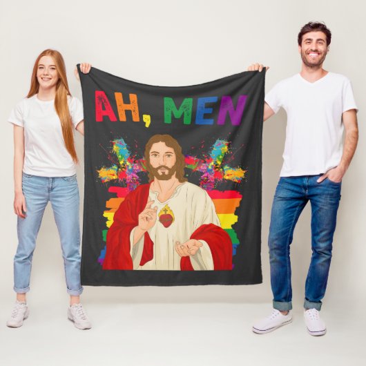 Ah Mannen Grappig LGBT Gay Pride Jezus Christelijk Fleece Deken (In situ)