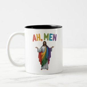 Ah Mannen Grappig LGBT Gay Pride Jezus Regenboog V Tweekleurige Koffiemok