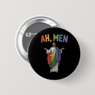 Ah Mannen Grappige LGBT Gay Pride Jezus Regenboog Ronde Button 5,7 Cm