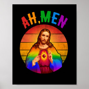 Ah Mannen LGBT Gay Pride Jesus Rainbow Christelijk Poster