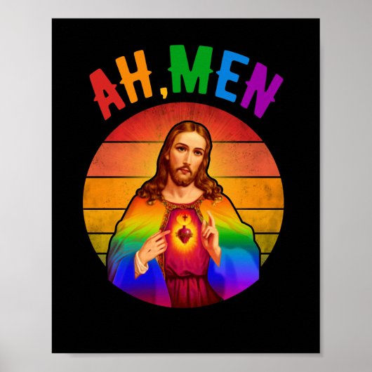 Ah Mannen LGBT Gay Pride Jesus Rainbow Christelijk Poster (Voorkant)