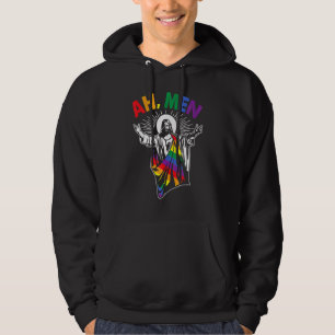 Ah Mannen Lgbt Gay Pride Jesus Rainbow Flag Christ Hoodie